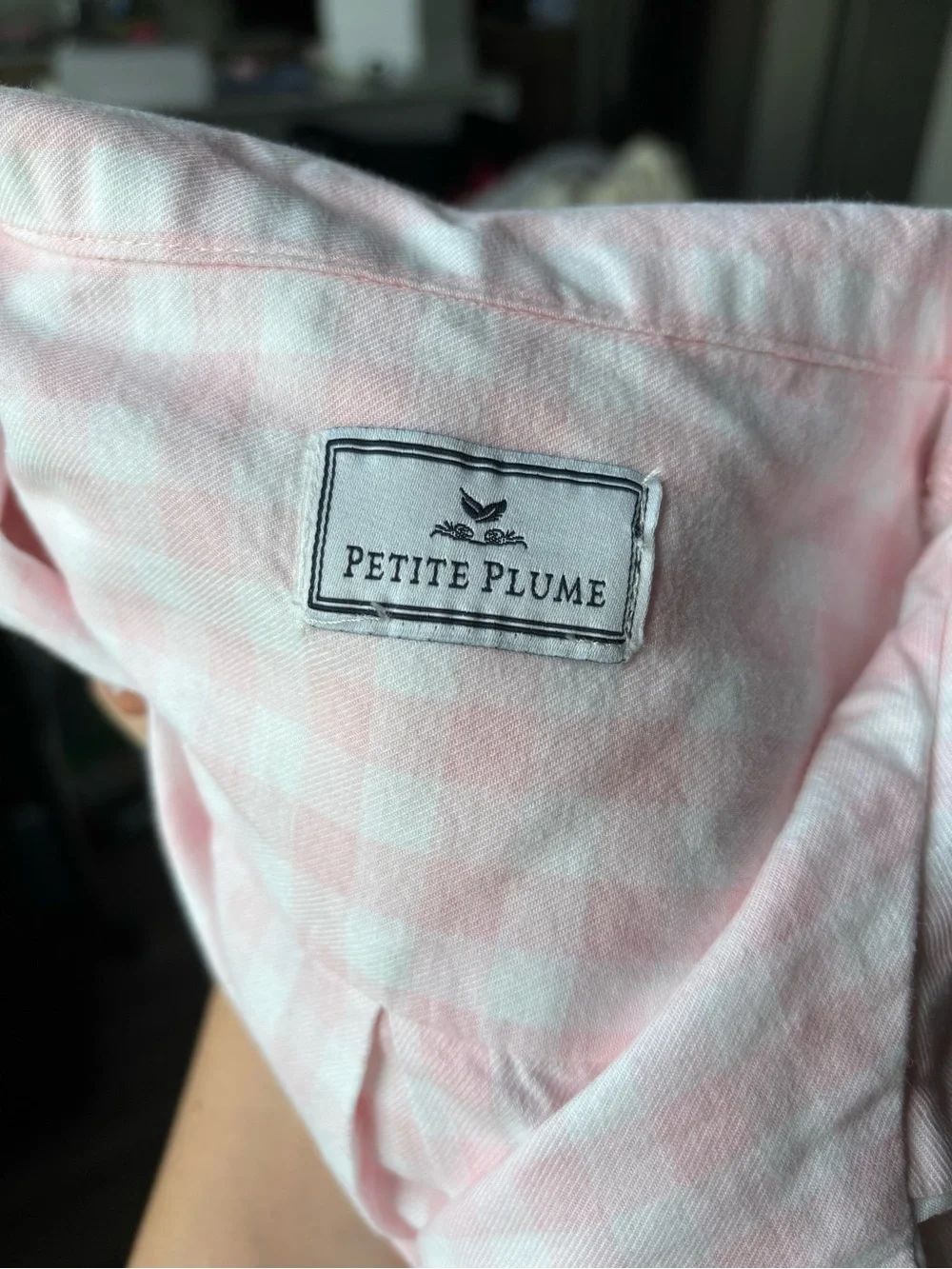 Petite Plume Woman’s Twill Pajama set in Pink Gingham